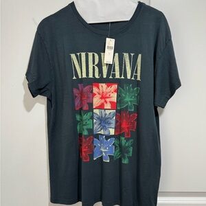 LETLUV Nirvana Black Short Sleeve Graphic Tee - Floral Grid Design